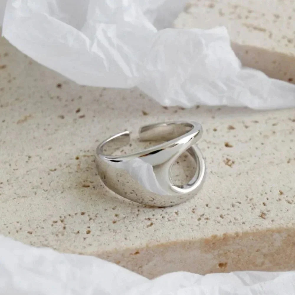 925 Sterling Silver Geometric Ring Chunky Abstract Silver Statement Ring